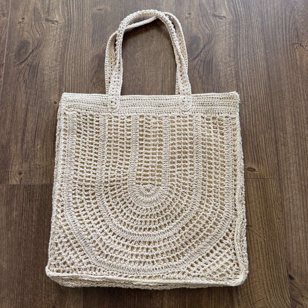 Universal Thread Crochet Tote Bag Cream Boho Open Knit Shoulder Bag Cottagecore - Picture 3 of 9